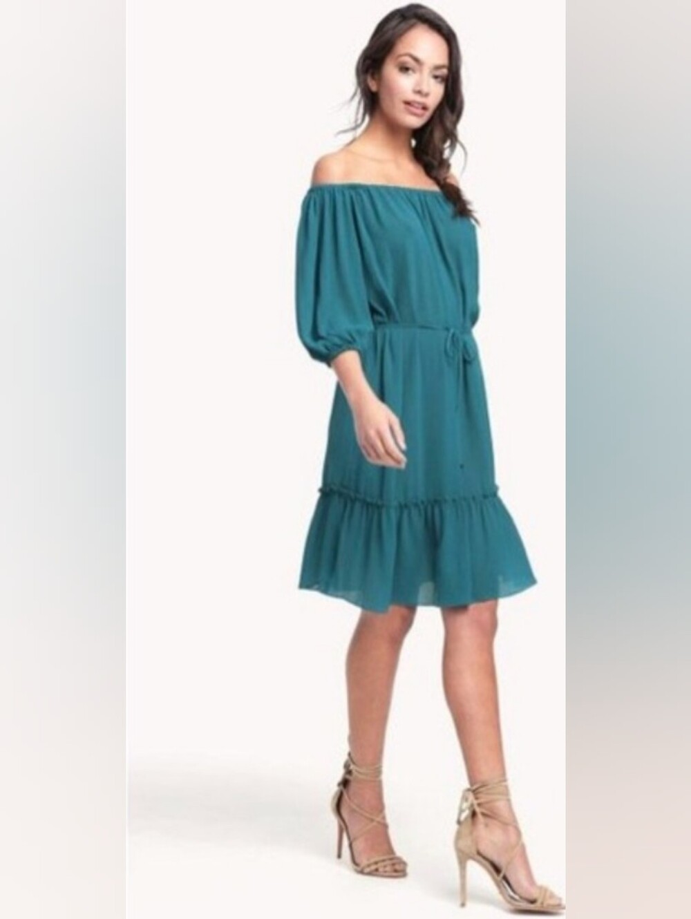 NWT Ella Moss Nete Off-The-Shoulder Dress Teal Blue Size Small S